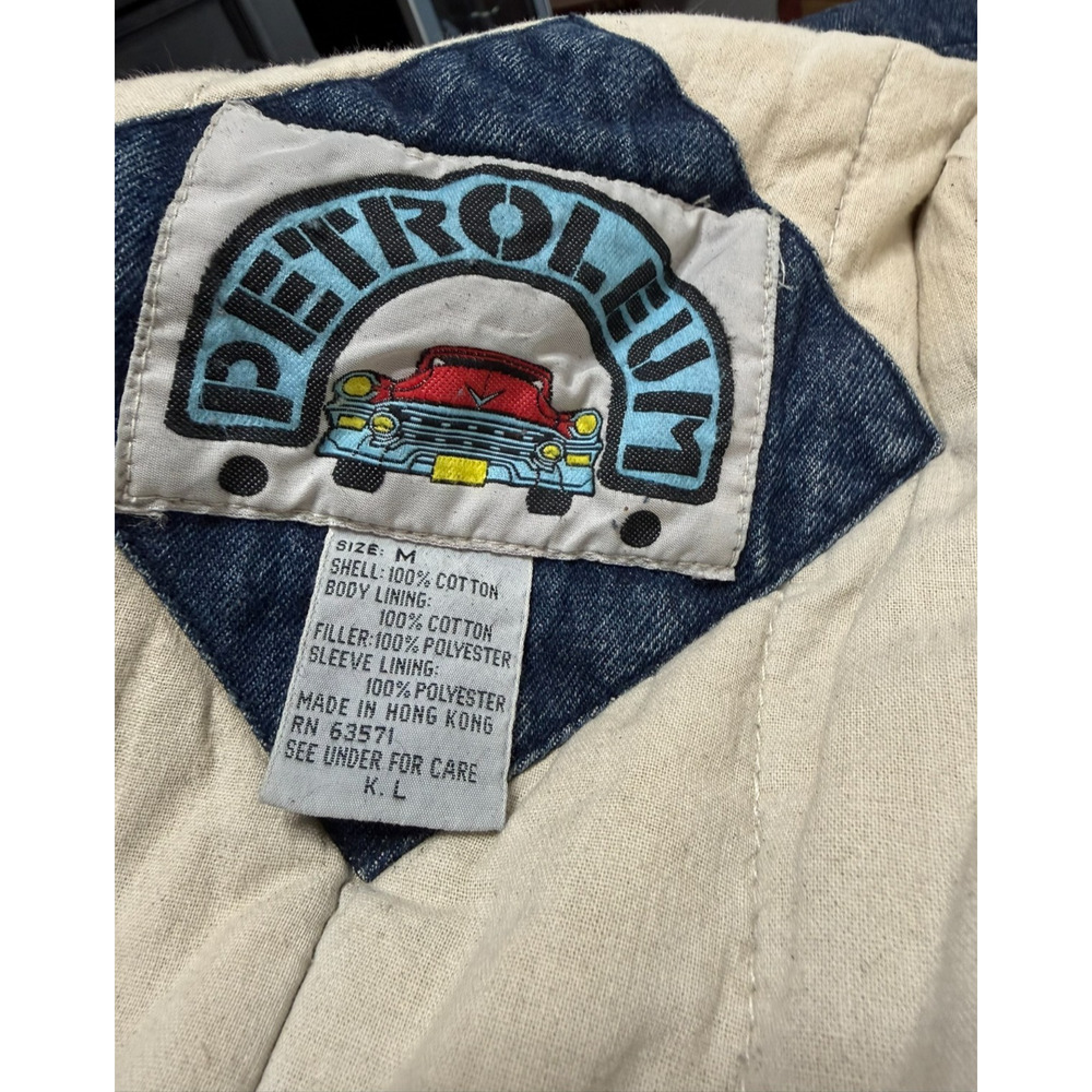 Vintage 70s 80s Quilted Lined Denim Long  Coat Leather Trim Sample Tag Rare - Picture 3 of 15